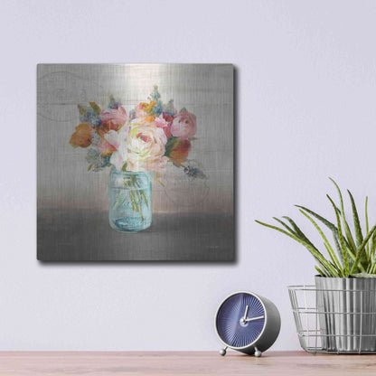 Luxe Metal Art 'French Cottage Bouquet II Mothers' by Danhui Nai, Metal Wall Art,12x12