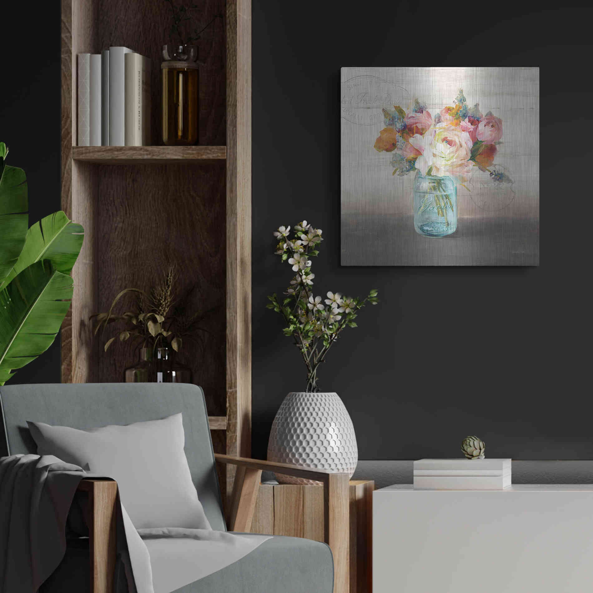 Luxe Metal Art 'French Cottage Bouquet II Mothers' by Danhui Nai, Metal Wall Art,24x24