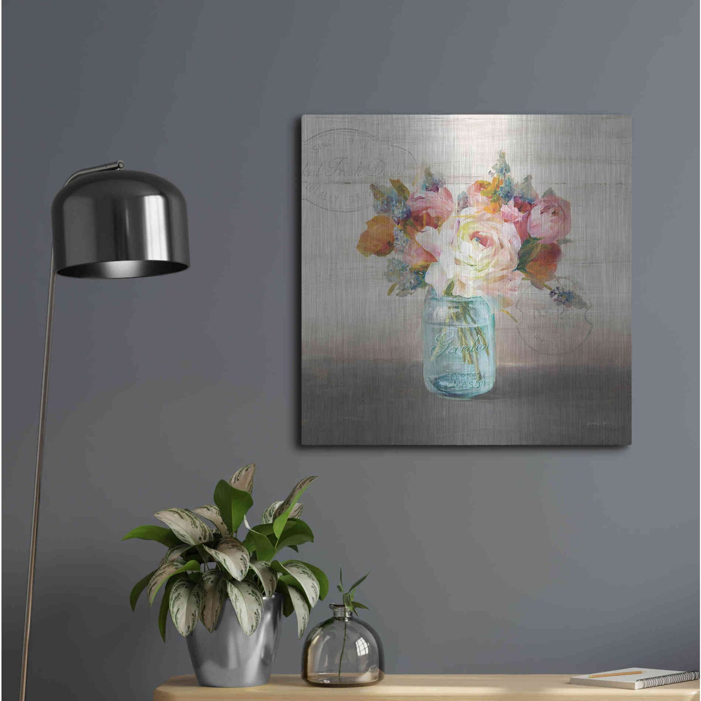 Luxe Metal Art 'French Cottage Bouquet II Mothers' by Danhui Nai, Metal Wall Art,24x24