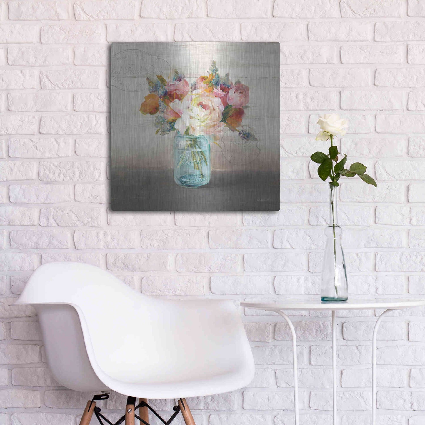 Luxe Metal Art 'French Cottage Bouquet II Mothers' by Danhui Nai, Metal Wall Art,24x24