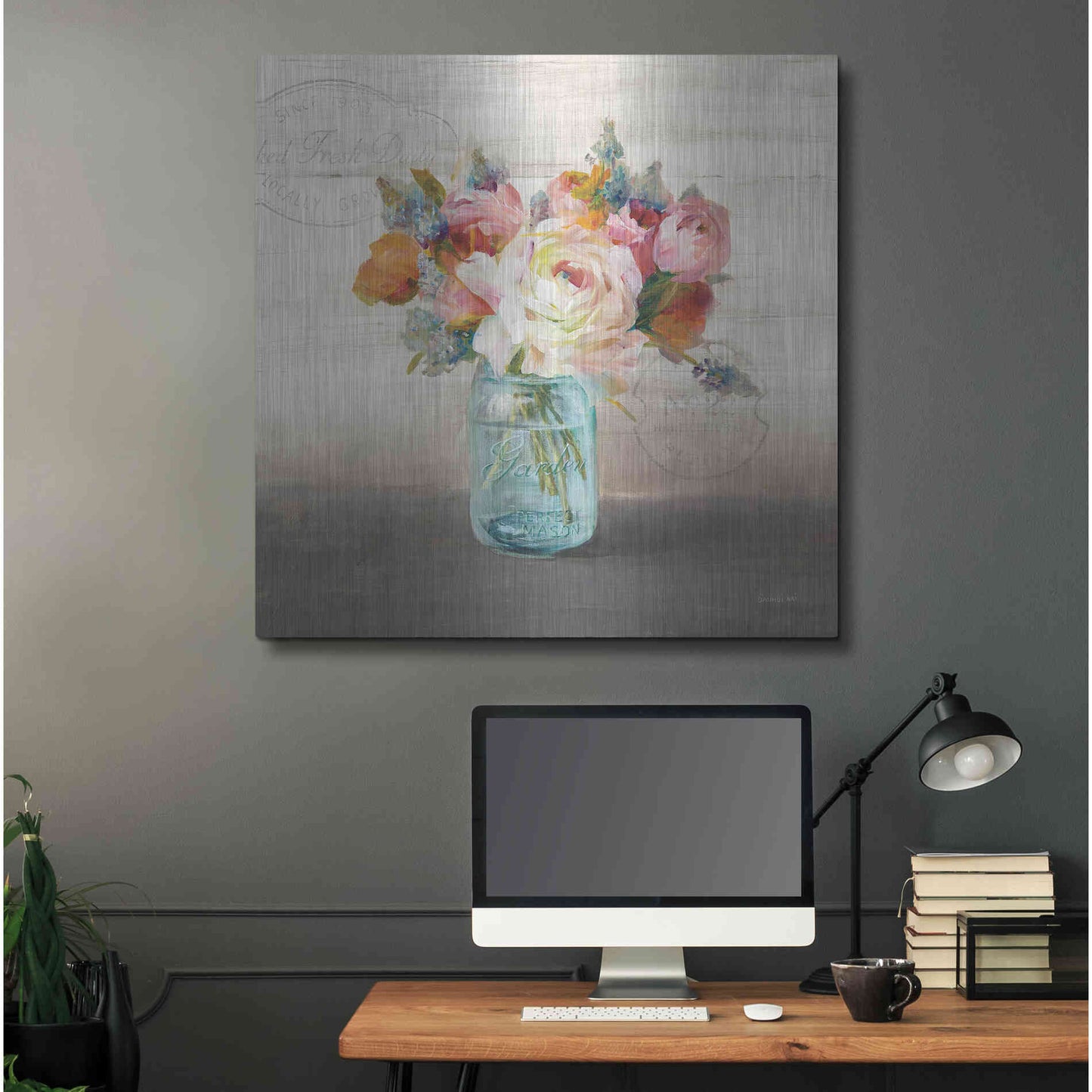 Luxe Metal Art 'French Cottage Bouquet II Mothers' by Danhui Nai, Metal Wall Art,36x36