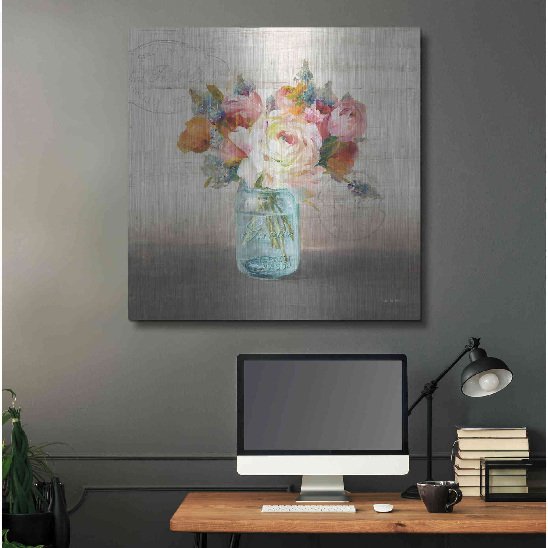 Luxe Metal Art 'French Cottage Bouquet II Mothers' by Danhui Nai, Metal Wall Art,36x36