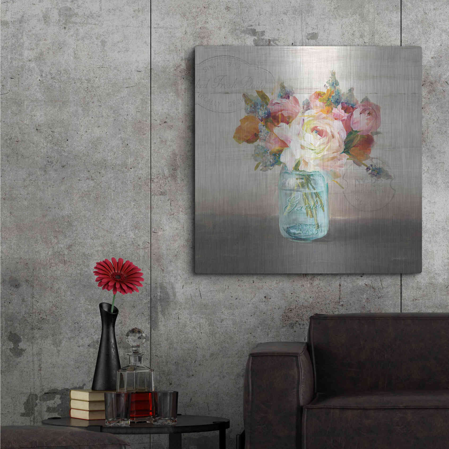 Luxe Metal Art 'French Cottage Bouquet II Mothers' by Danhui Nai, Metal Wall Art,36x36