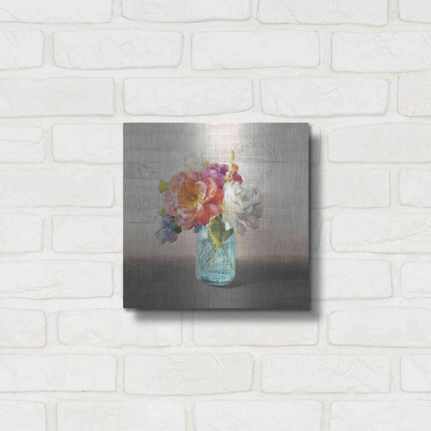 Luxe Metal Art 'French Cottage Bouquet I Mothers' by Danhui Nai, Metal Wall Art,12x12