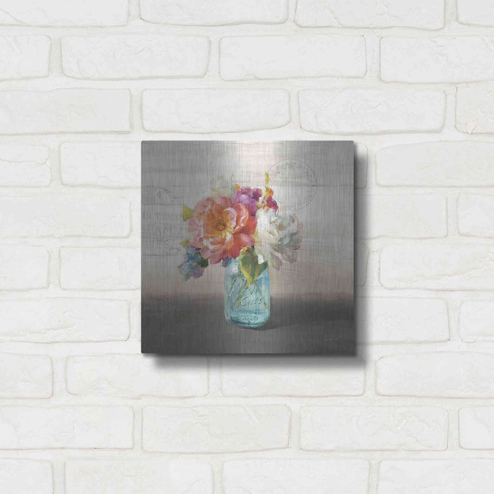 Luxe Metal Art 'French Cottage Bouquet I Mothers' by Danhui Nai, Metal Wall Art,12x12