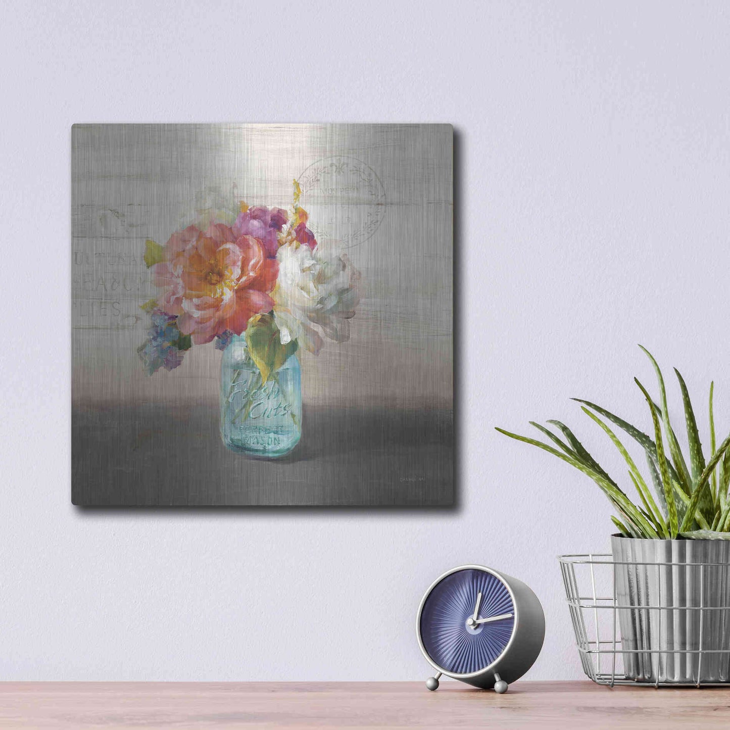 Luxe Metal Art 'French Cottage Bouquet I Mothers' by Danhui Nai, Metal Wall Art,12x12