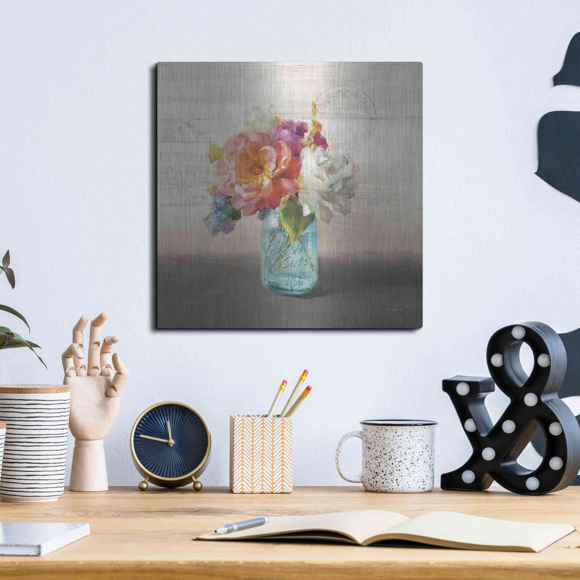 Luxe Metal Art 'French Cottage Bouquet I Mothers' by Danhui Nai, Metal Wall Art,12x12