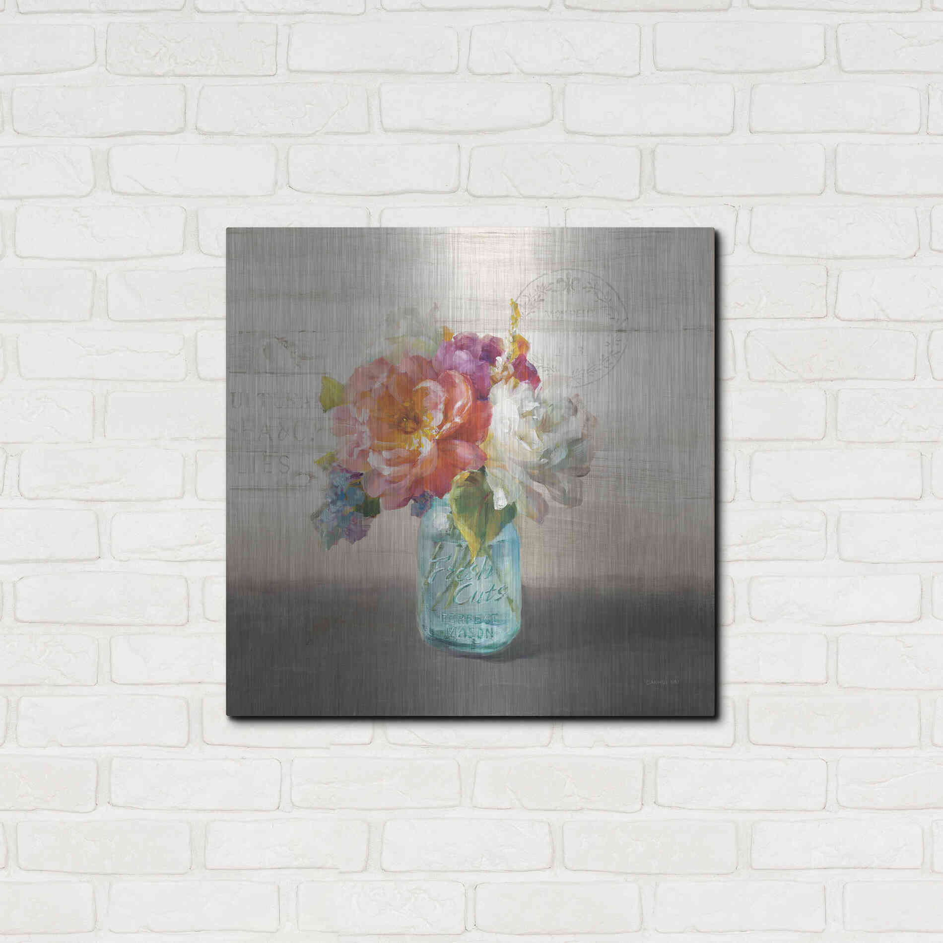 Luxe Metal Art 'French Cottage Bouquet I Mothers' by Danhui Nai, Metal Wall Art,24x24