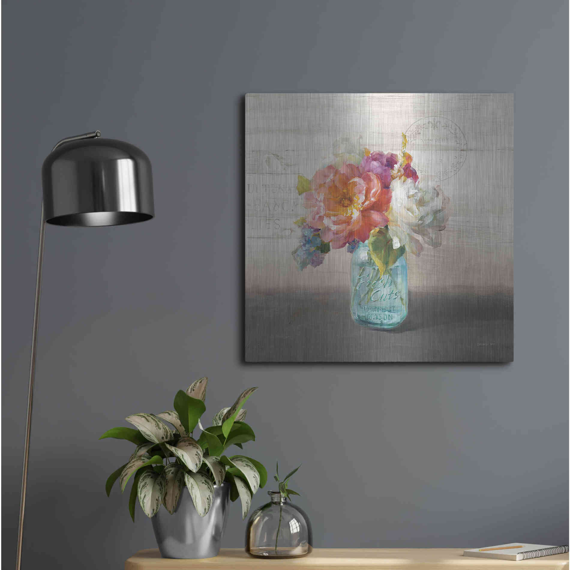 Luxe Metal Art 'French Cottage Bouquet I Mothers' by Danhui Nai, Metal Wall Art,24x24