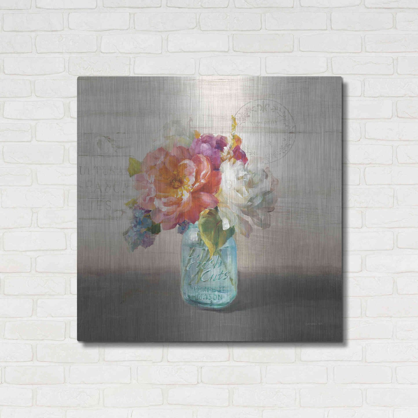 Luxe Metal Art 'French Cottage Bouquet I Mothers' by Danhui Nai, Metal Wall Art,36x36