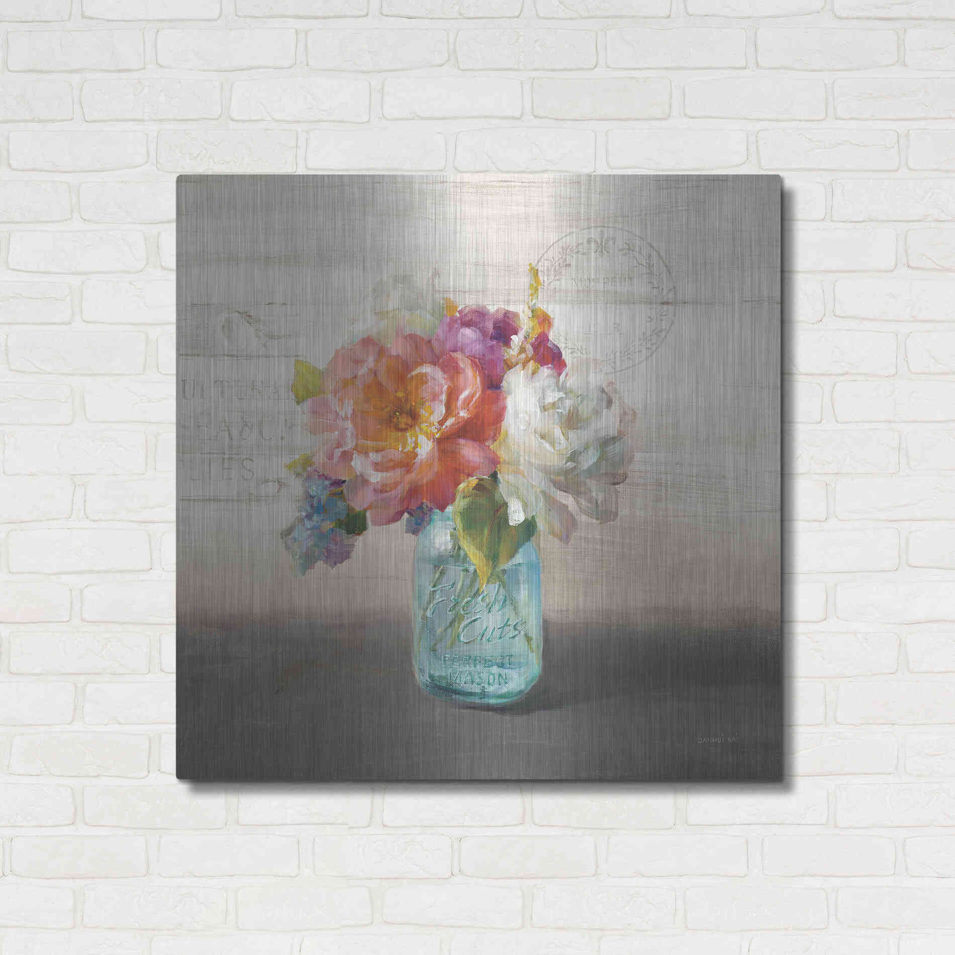 Luxe Metal Art 'French Cottage Bouquet I Mothers' by Danhui Nai, Metal Wall Art,36x36
