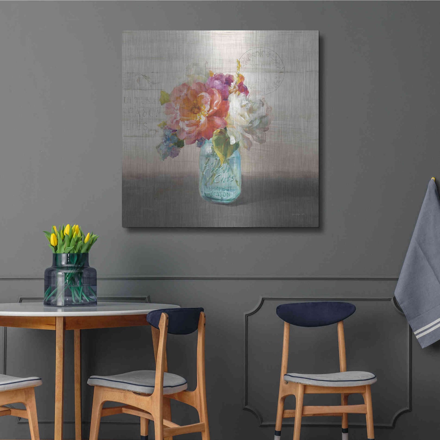 Luxe Metal Art 'French Cottage Bouquet I Mothers' by Danhui Nai, Metal Wall Art,36x36