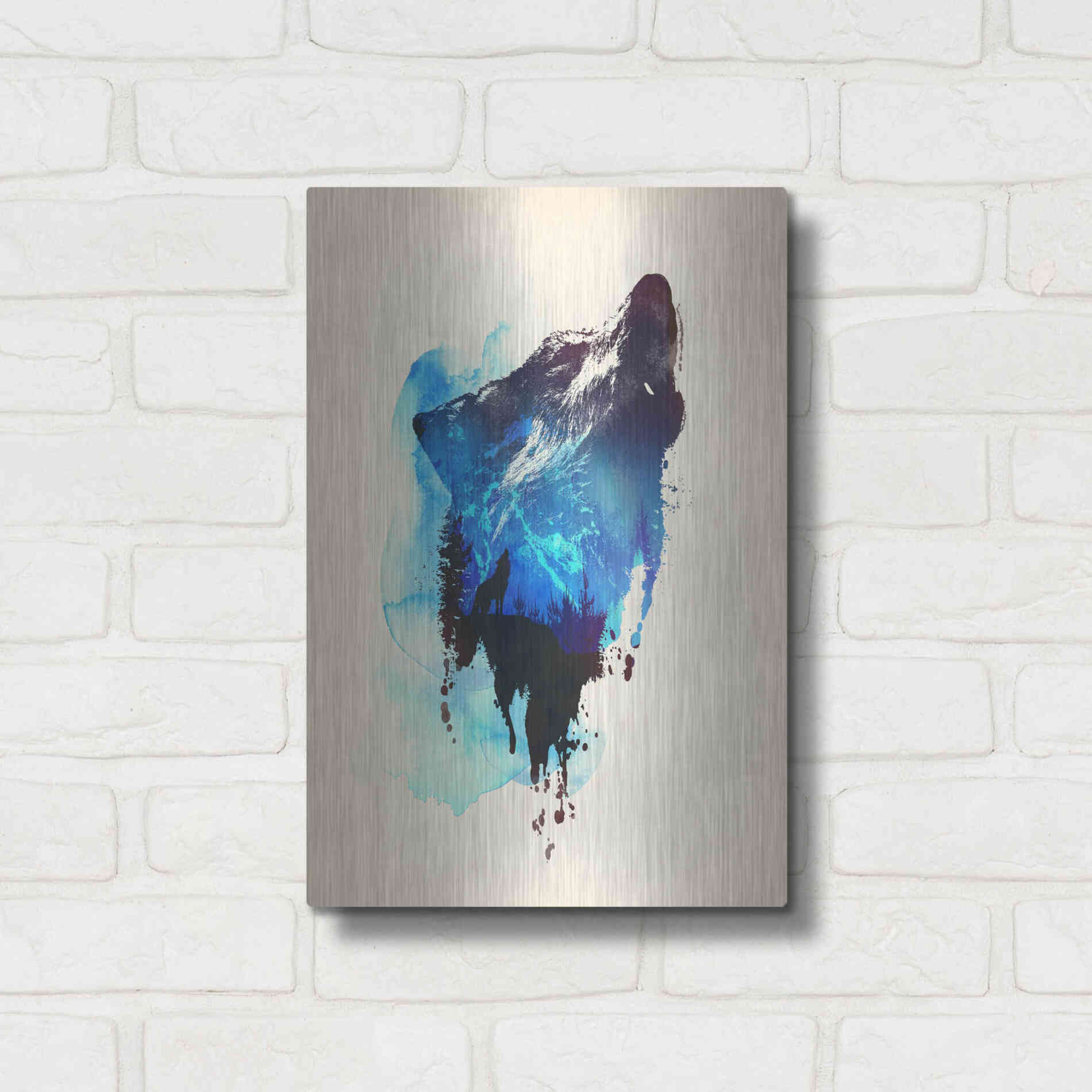 Luxe Metal Art 'Alone As a Wolf' by Robert Farkas, Metal Wall Art,12x16