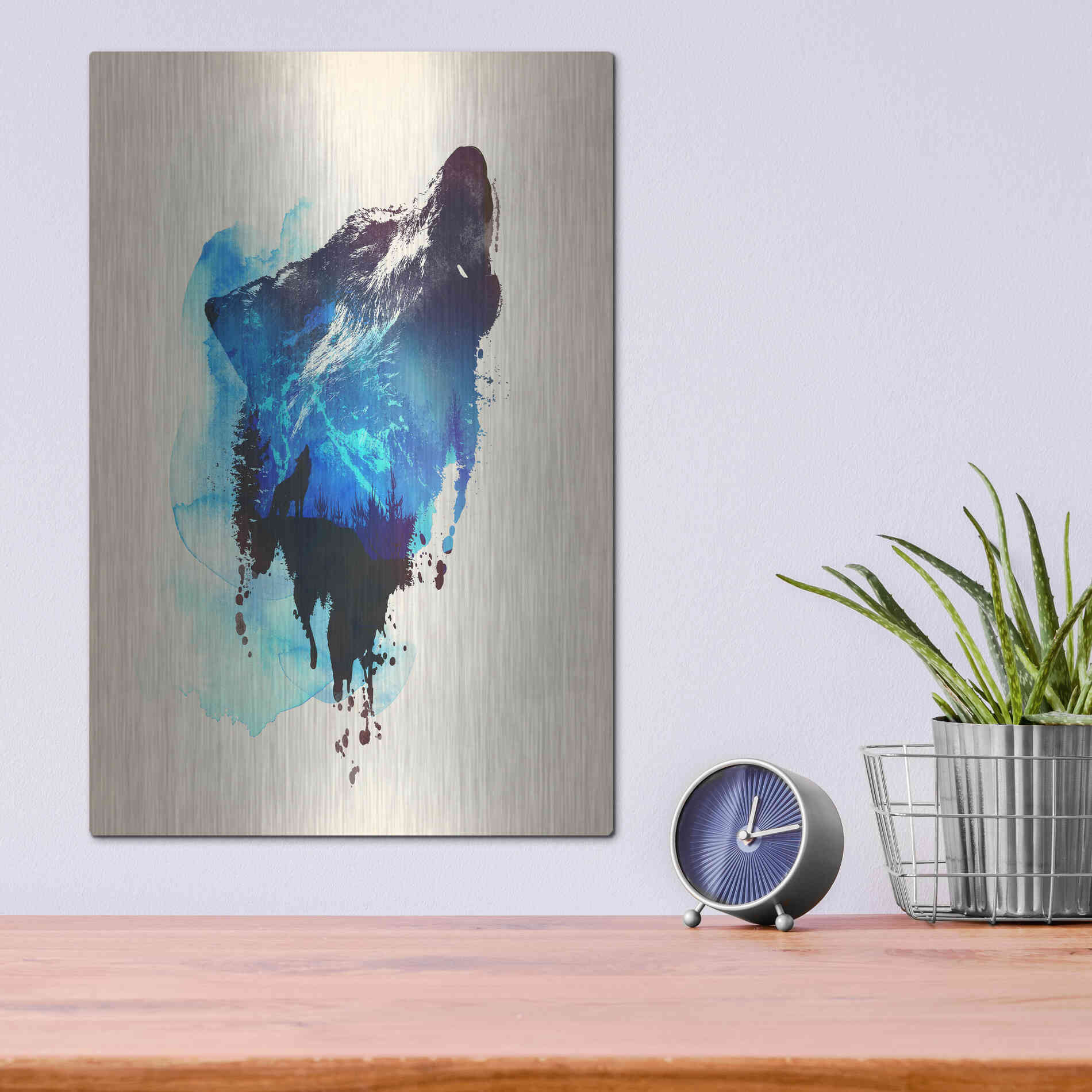 Luxe Metal Art 'Alone As a Wolf' by Robert Farkas, Metal Wall Art,12x16