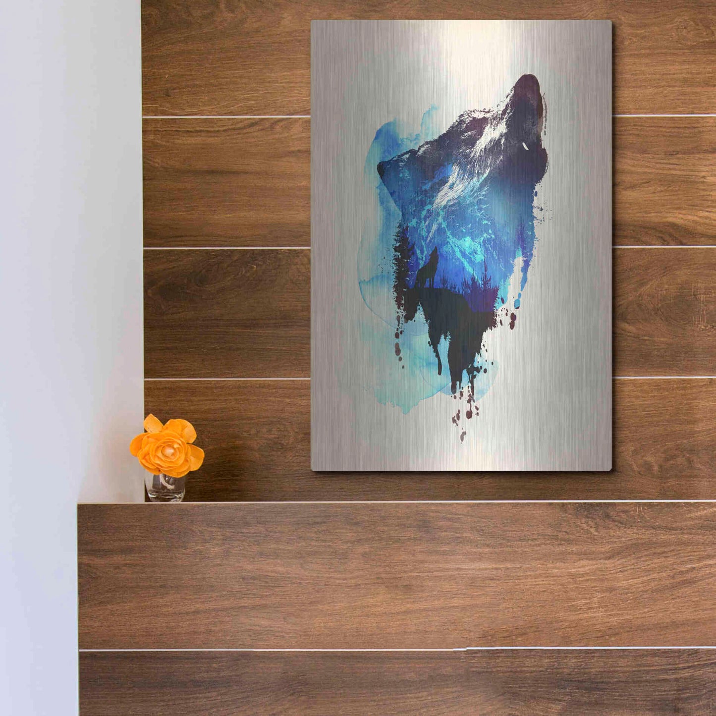 Luxe Metal Art 'Alone As a Wolf' by Robert Farkas, Metal Wall Art,12x16