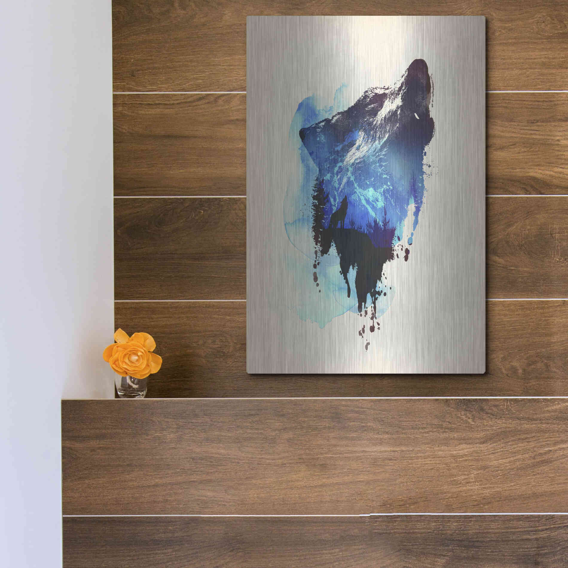 Luxe Metal Art 'Alone As a Wolf' by Robert Farkas, Metal Wall Art,12x16