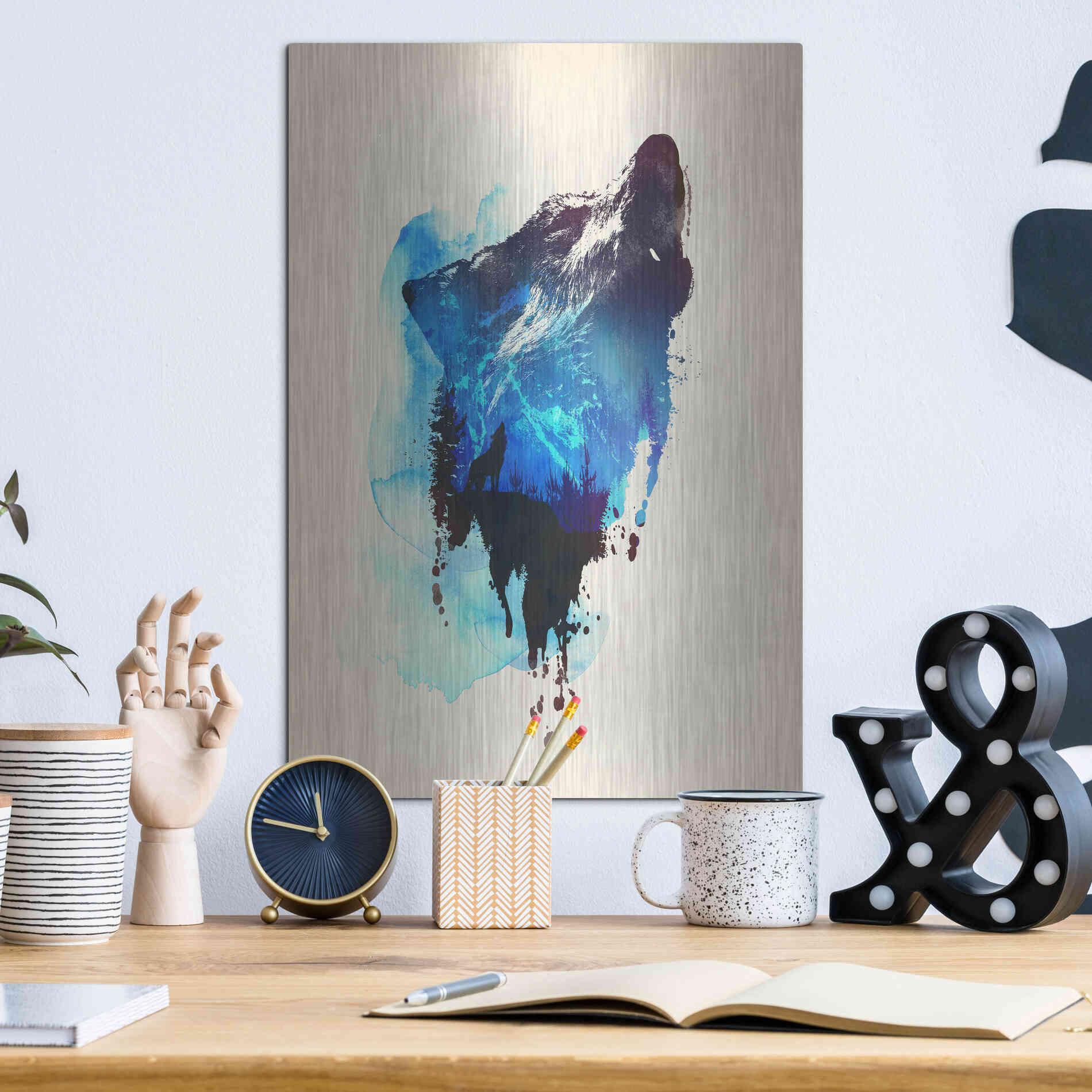 Luxe Metal Art 'Alone As a Wolf' by Robert Farkas, Metal Wall Art,12x16