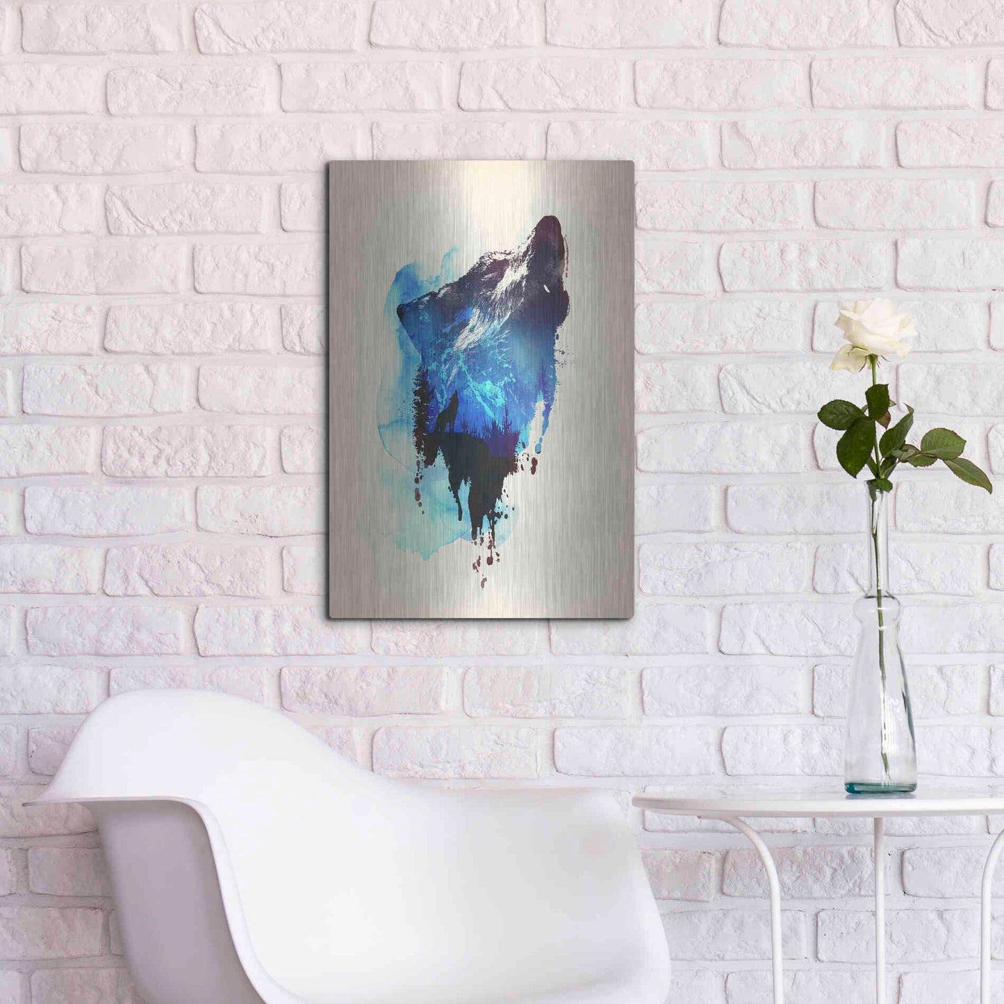 Luxe Metal Art 'Alone As a Wolf' by Robert Farkas, Metal Wall Art,16x24