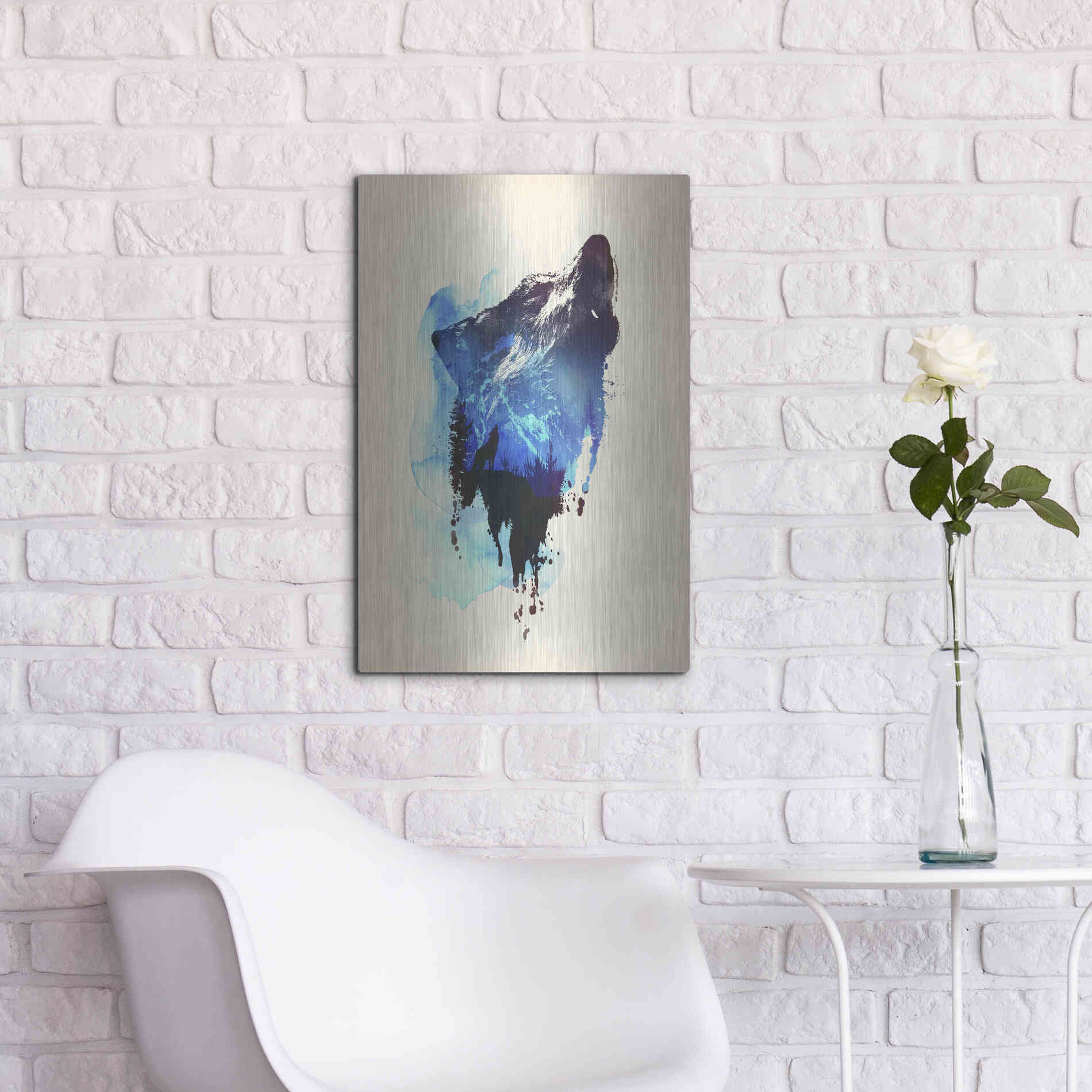 Luxe Metal Art 'Alone As a Wolf' by Robert Farkas, Metal Wall Art,16x24