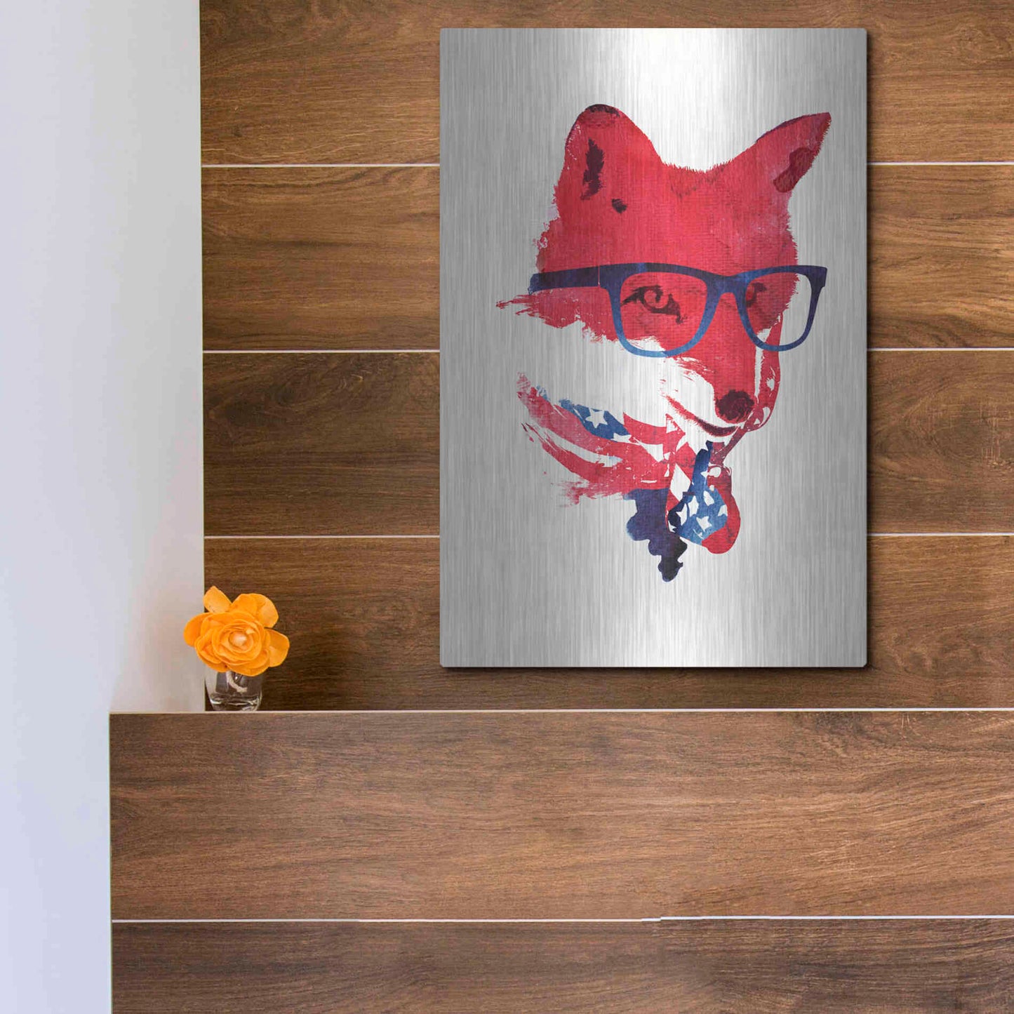 Luxe Metal Art 'American Fox' by Robert Farkas, Metal Wall Art,12x16