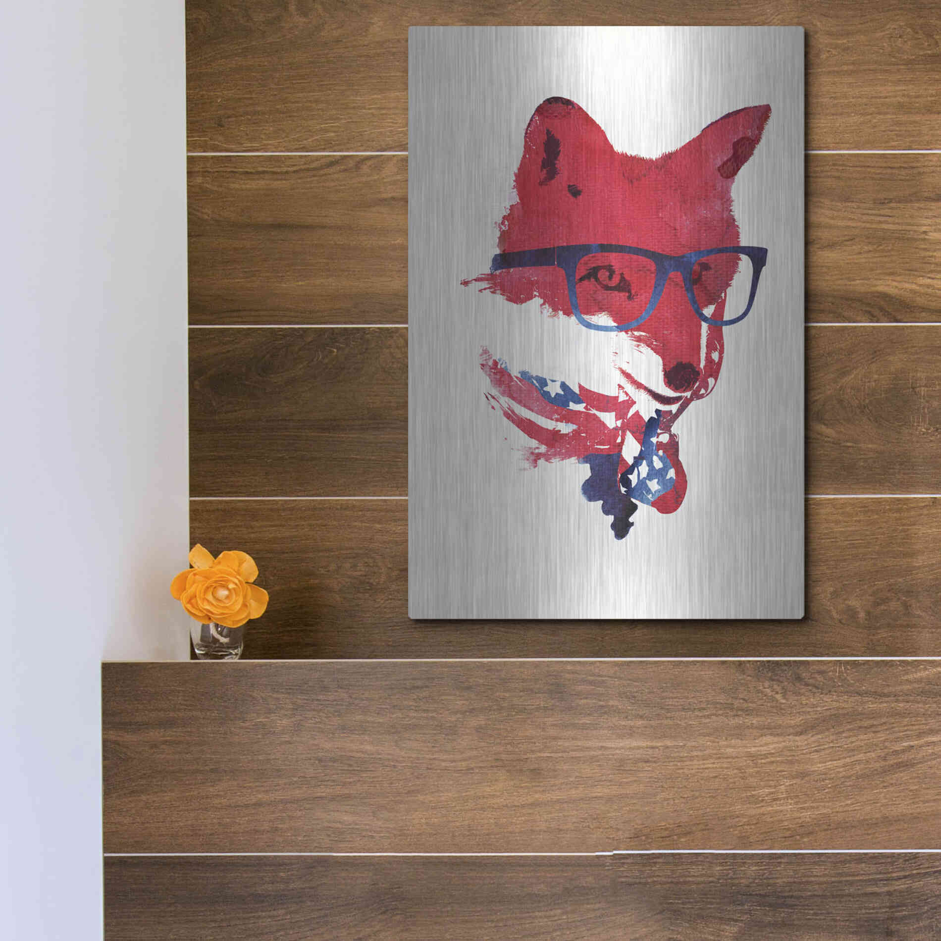 Luxe Metal Art 'American Fox' by Robert Farkas, Metal Wall Art,12x16