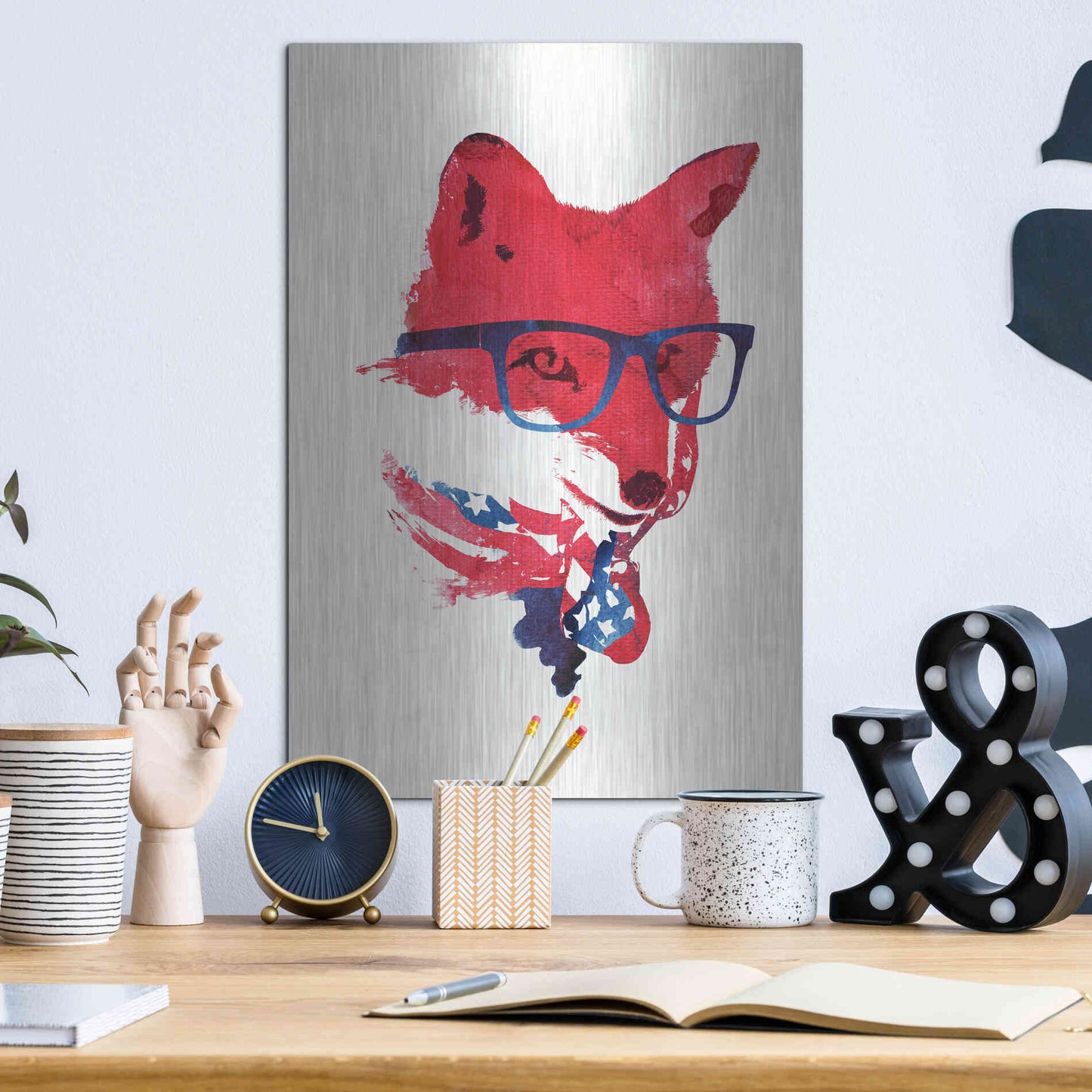 Luxe Metal Art 'American Fox' by Robert Farkas, Metal Wall Art,12x16