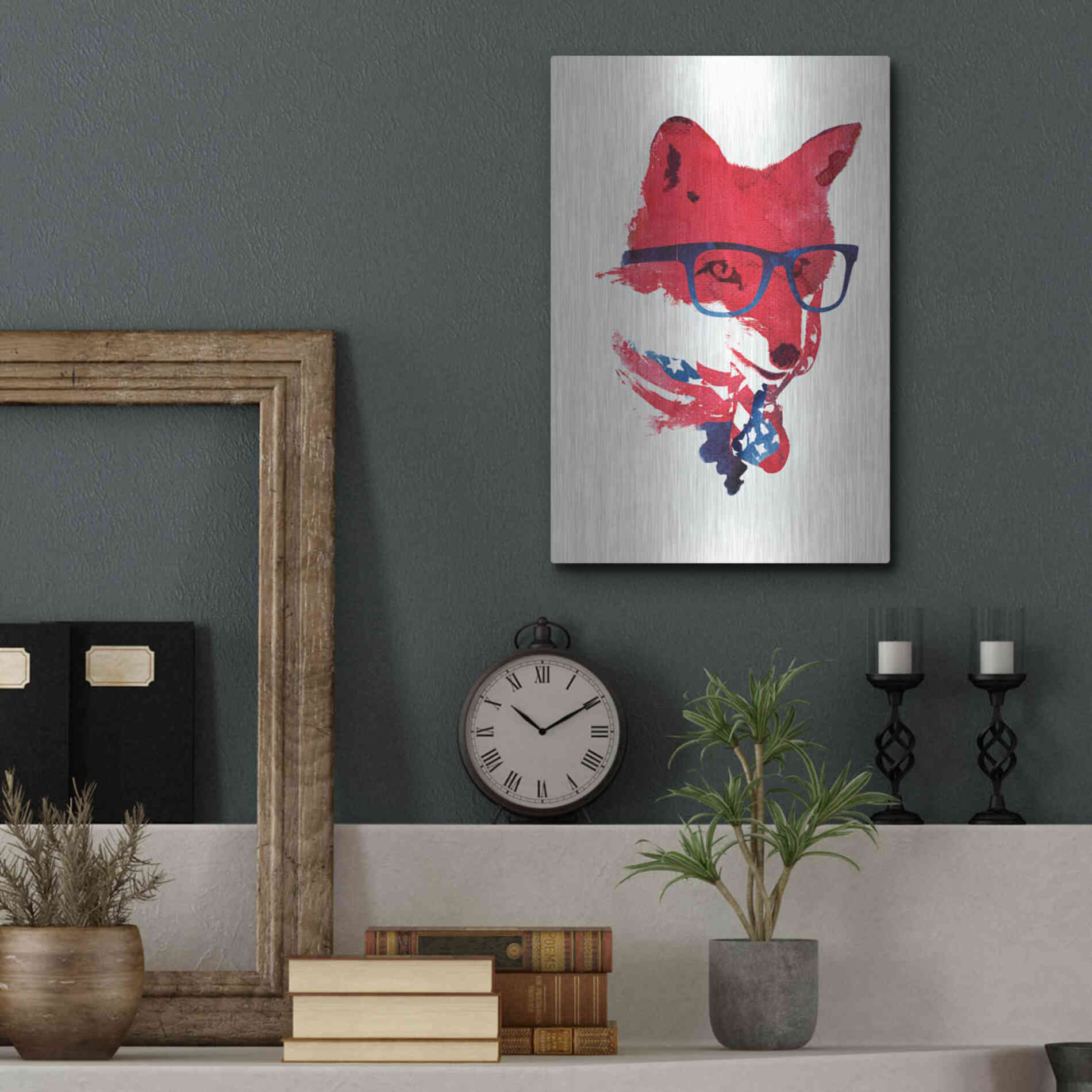 Luxe Metal Art 'American Fox' by Robert Farkas, Metal Wall Art,12x16