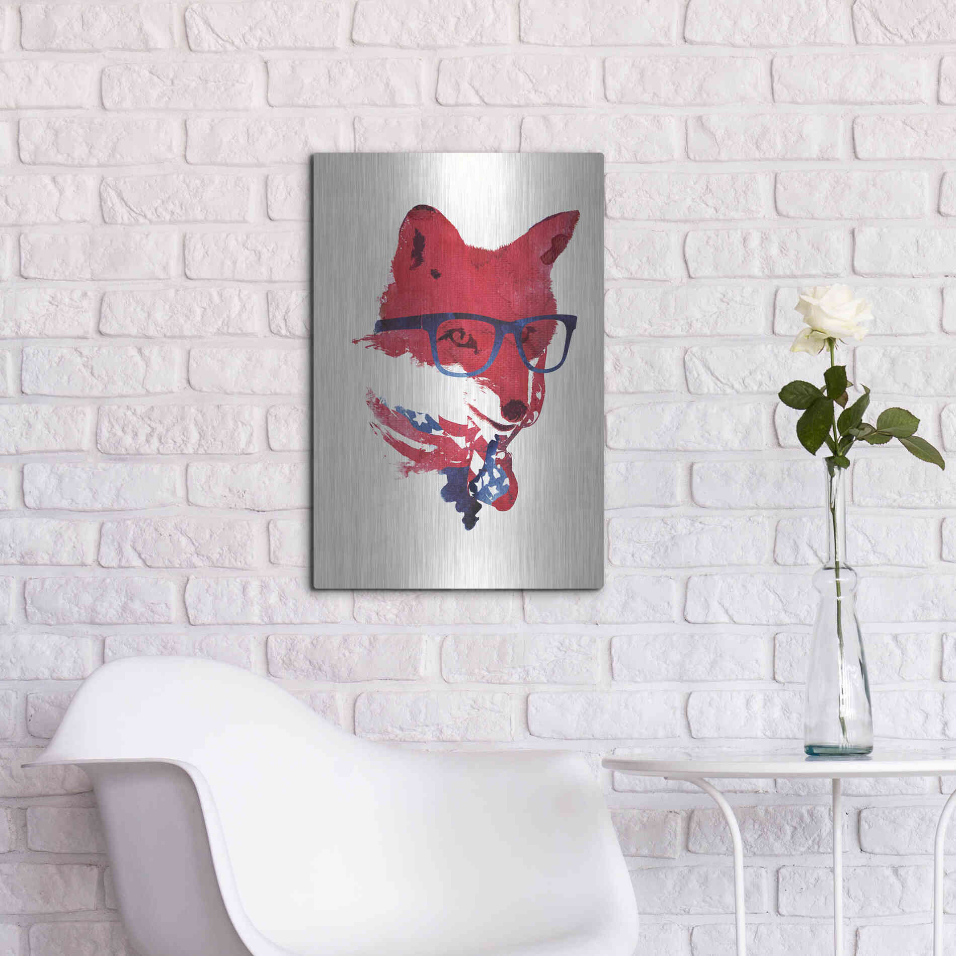 Luxe Metal Art 'American Fox' by Robert Farkas, Metal Wall Art,16x24