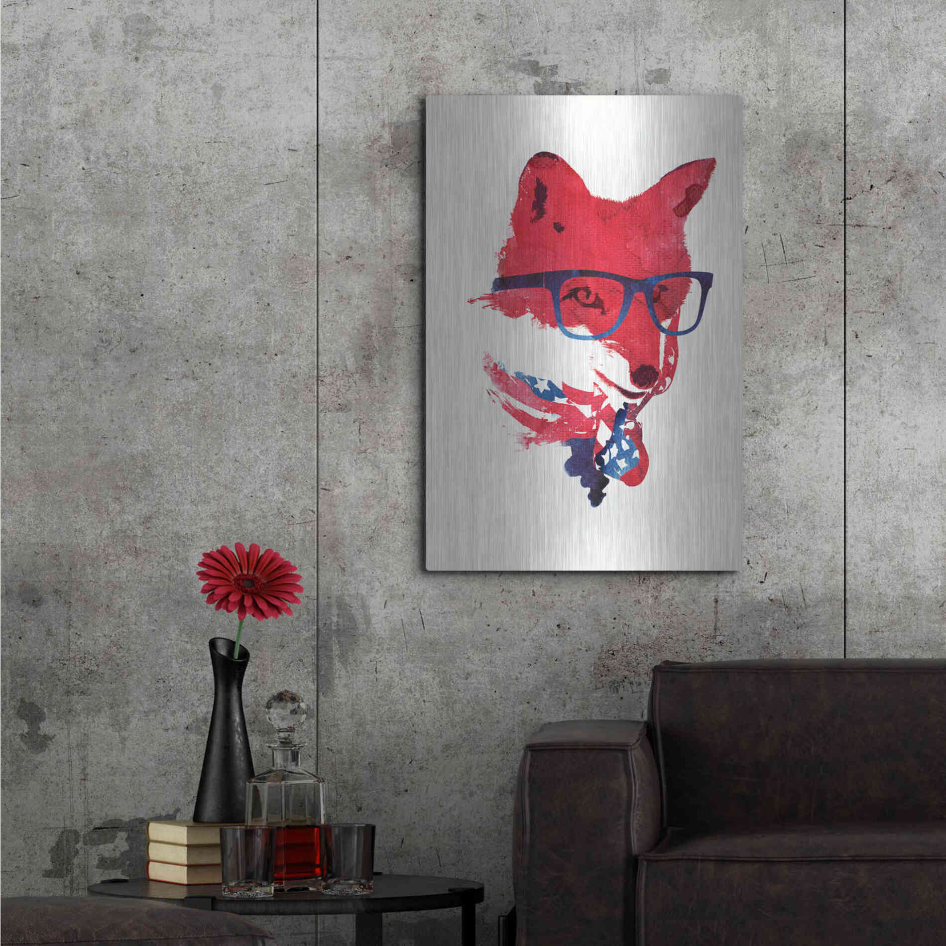 Luxe Metal Art 'American Fox' by Robert Farkas, Metal Wall Art,24x36