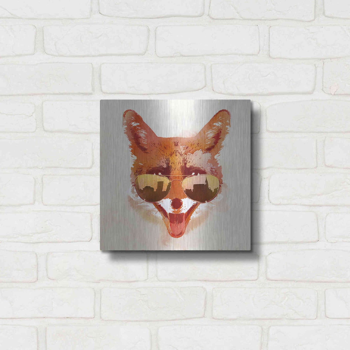Luxe Metal Art 'Big Town Fox' by Robert Farkas, Metal Wall Art,12x12