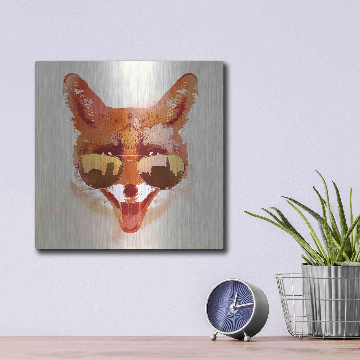 Luxe Metal Art 'Big Town Fox' by Robert Farkas, Metal Wall Art,12x12