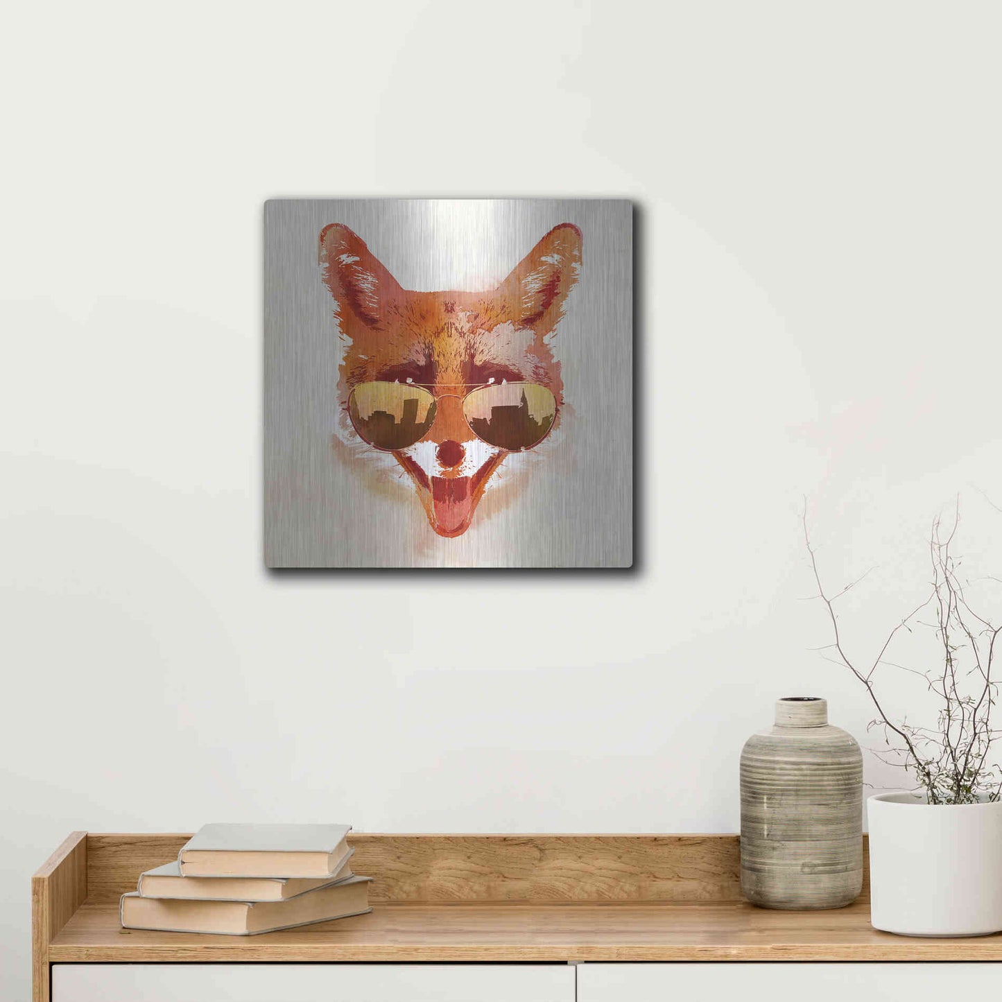 Luxe Metal Art 'Big Town Fox' by Robert Farkas, Metal Wall Art,12x12