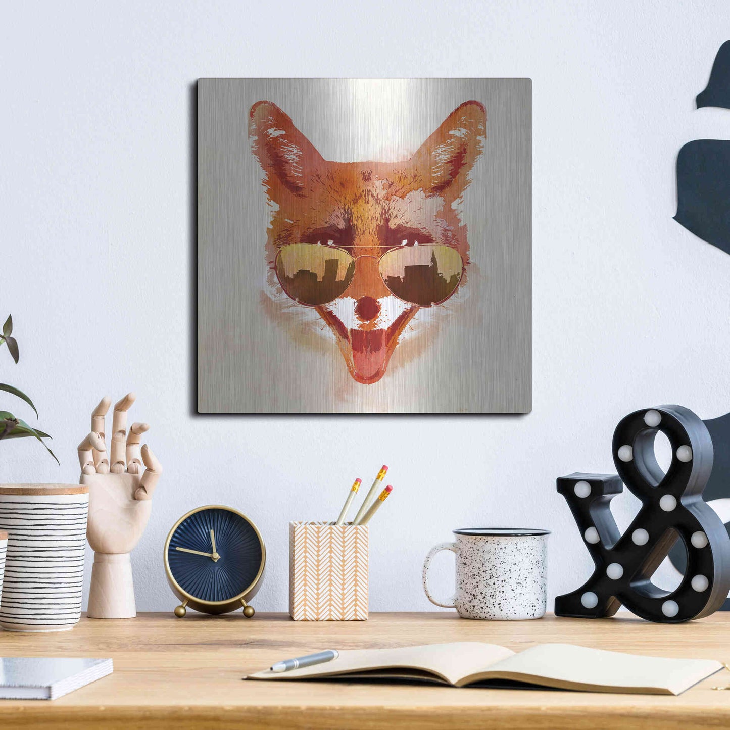 Luxe Metal Art 'Big Town Fox' by Robert Farkas, Metal Wall Art,12x12