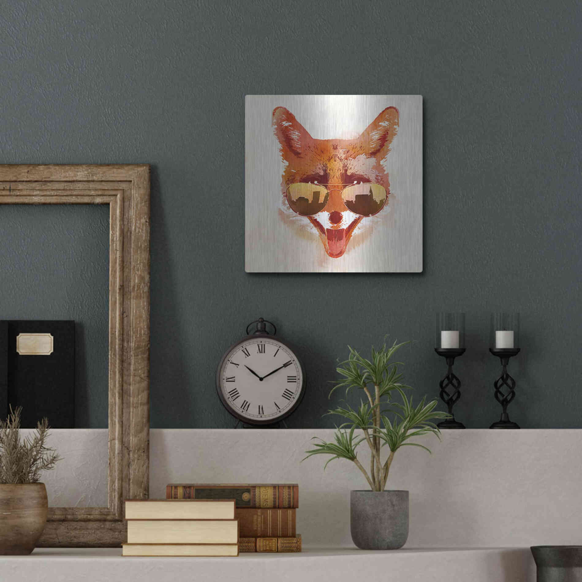 Luxe Metal Art 'Big Town Fox' by Robert Farkas, Metal Wall Art,12x12