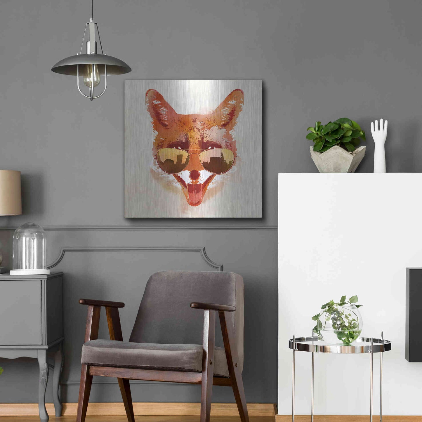 Luxe Metal Art 'Big Town Fox' by Robert Farkas, Metal Wall Art,24x24