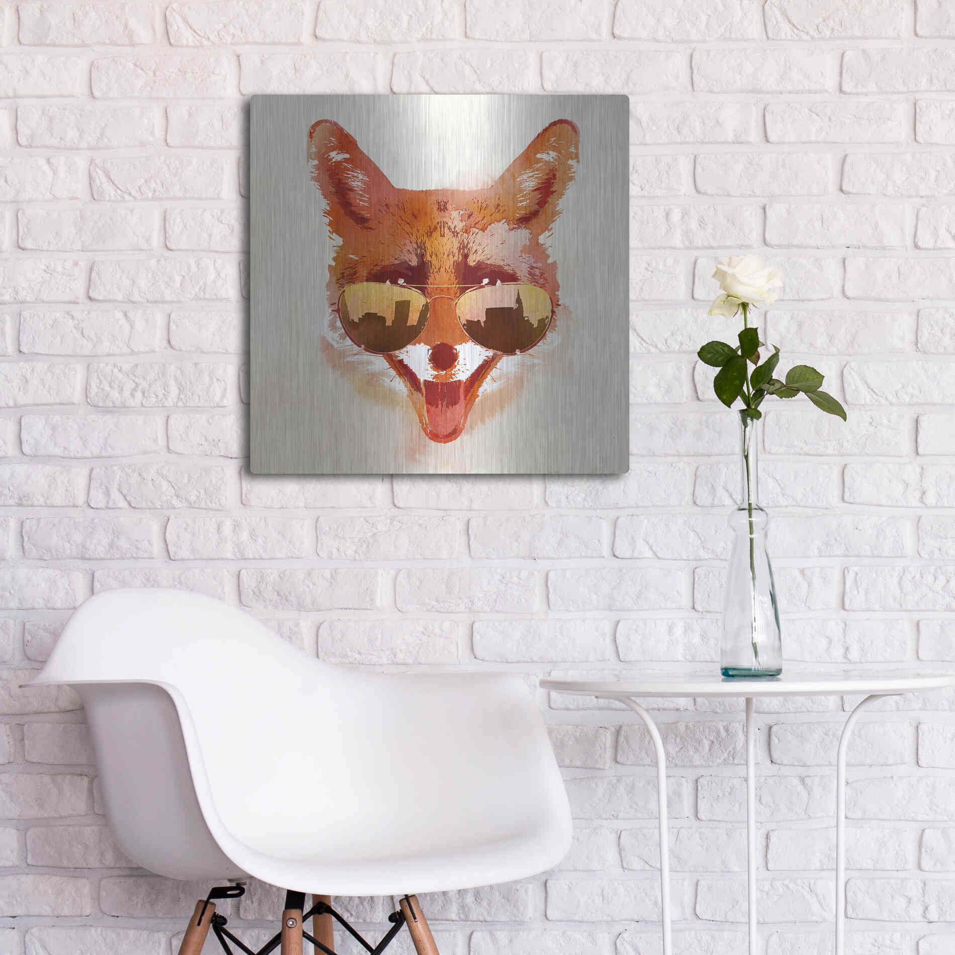 Luxe Metal Art 'Big Town Fox' by Robert Farkas, Metal Wall Art,24x24