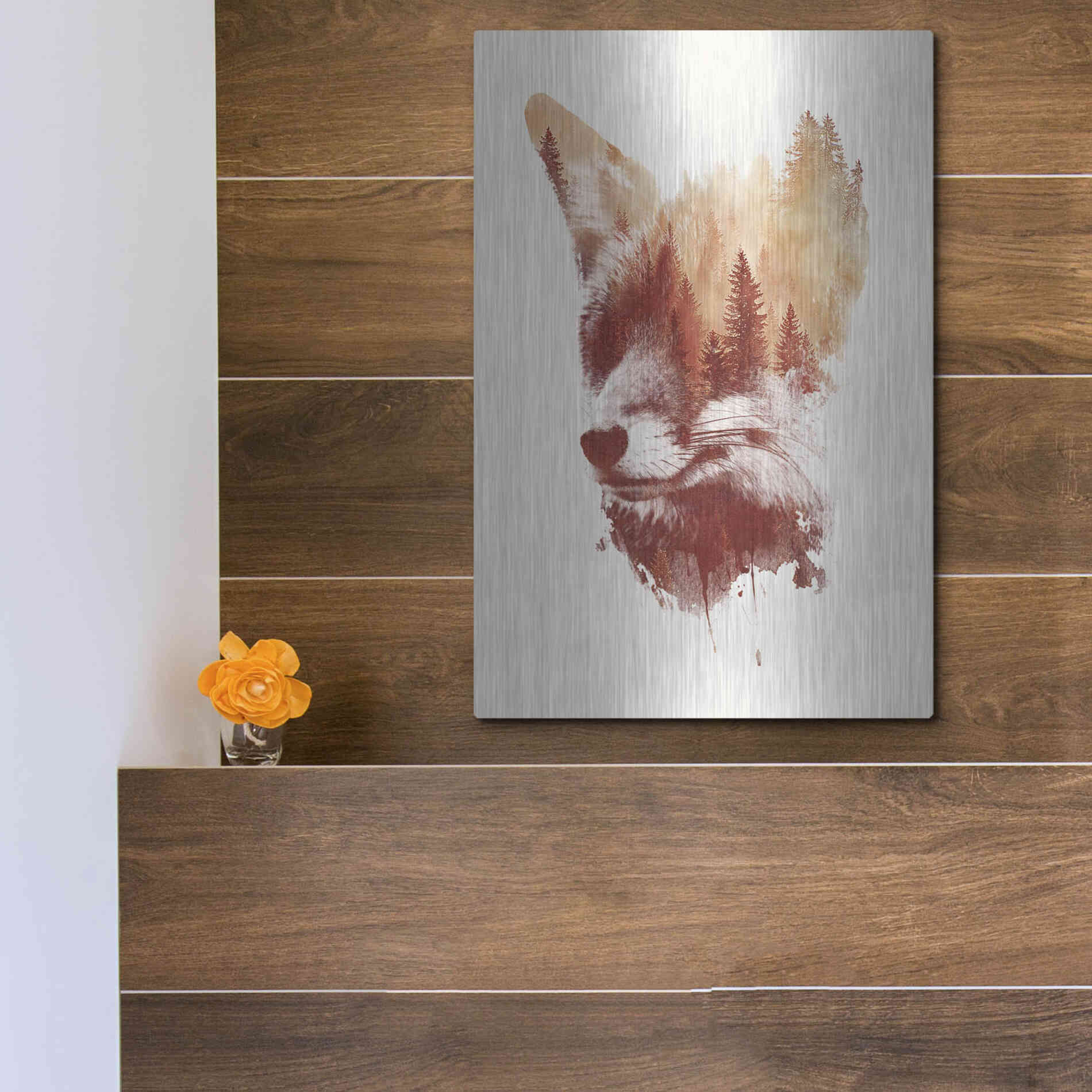 Luxe Metal Art 'Blind Fox' by Robert Farkas, Metal Wall Art,12x16