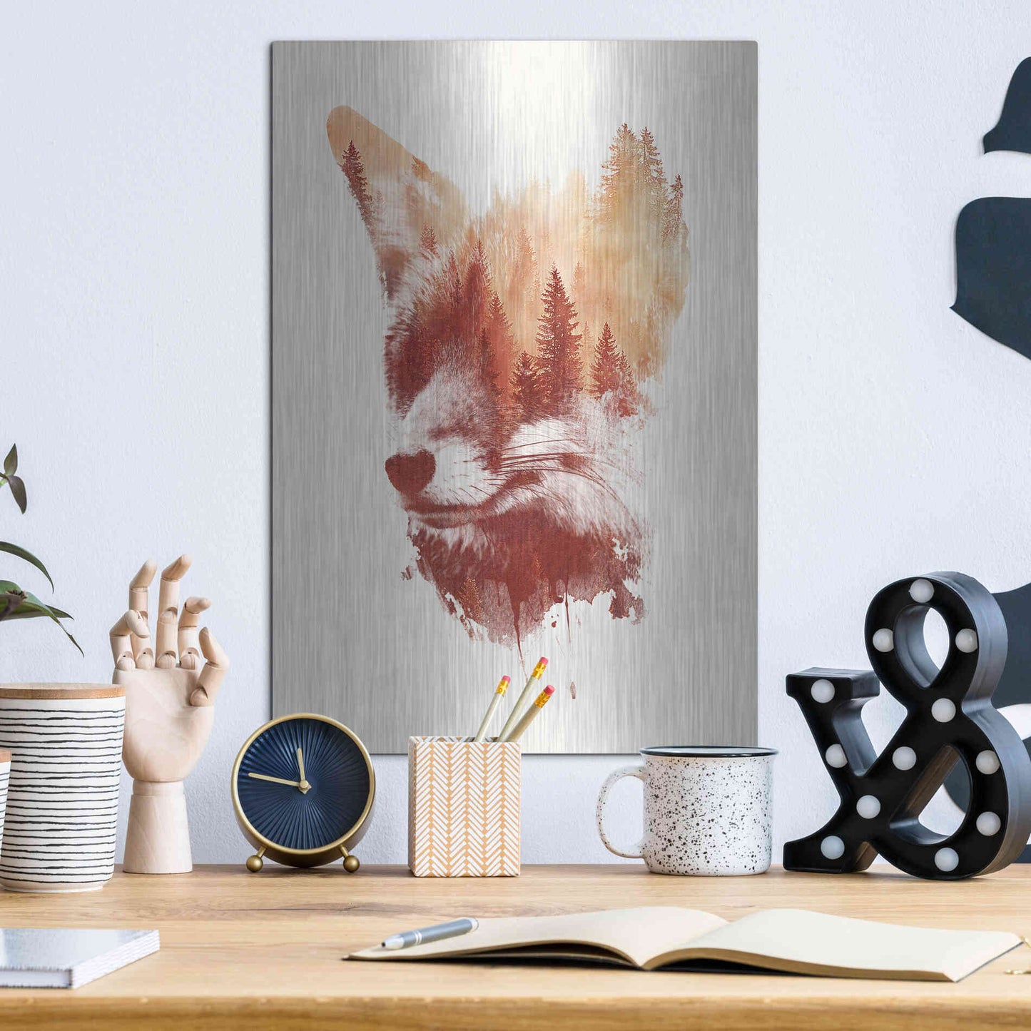 Luxe Metal Art 'Blind Fox' by Robert Farkas, Metal Wall Art,12x16
