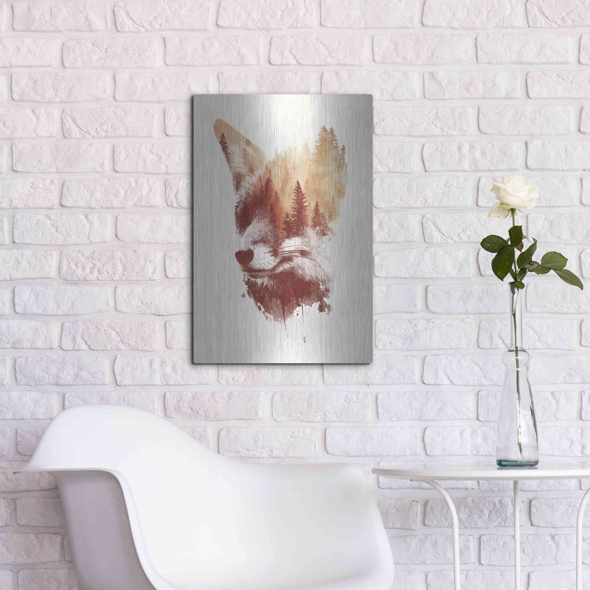 Luxe Metal Art 'Blind Fox' by Robert Farkas, Metal Wall Art,16x24