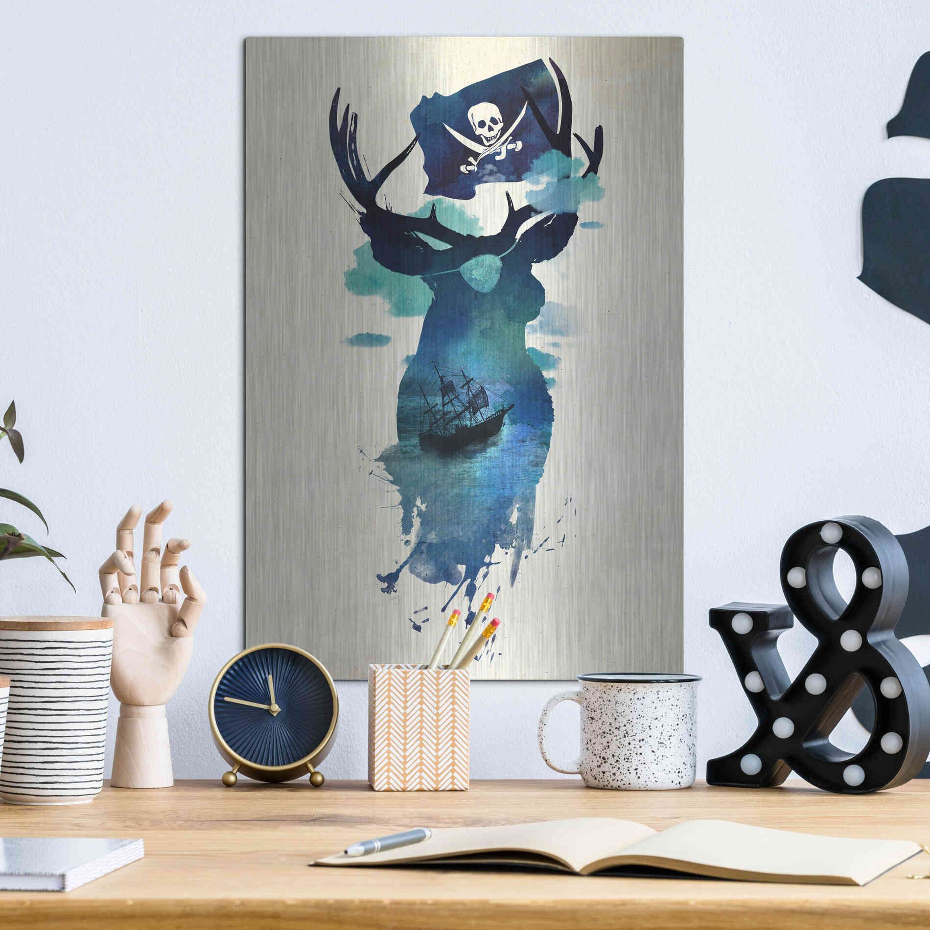 Luxe Metal Art 'Captain Hook' by Robert Farkas, Metal Wall Art,12x16