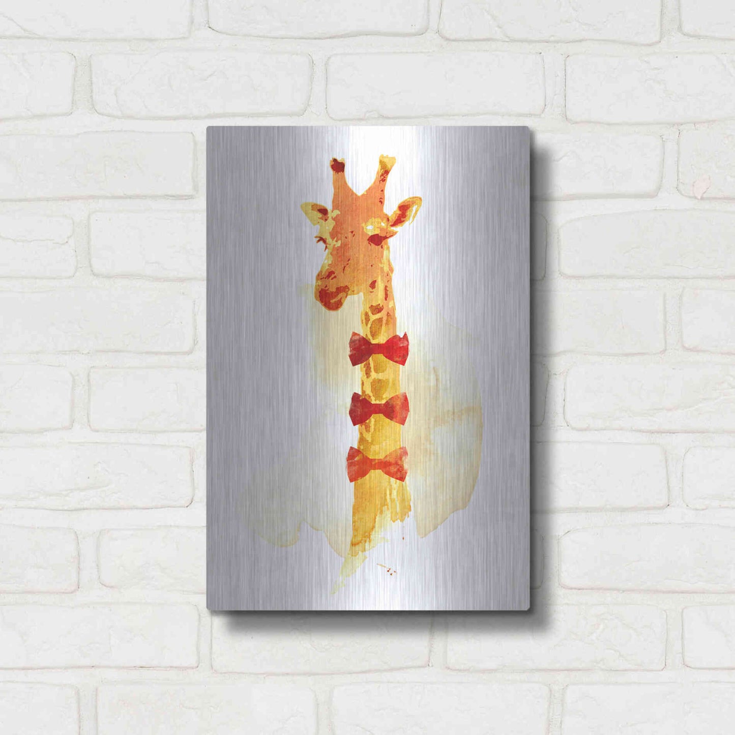 Luxe Metal Art 'Elegant Giraffe' by Robert Farkas, Metal Wall Art,12x16