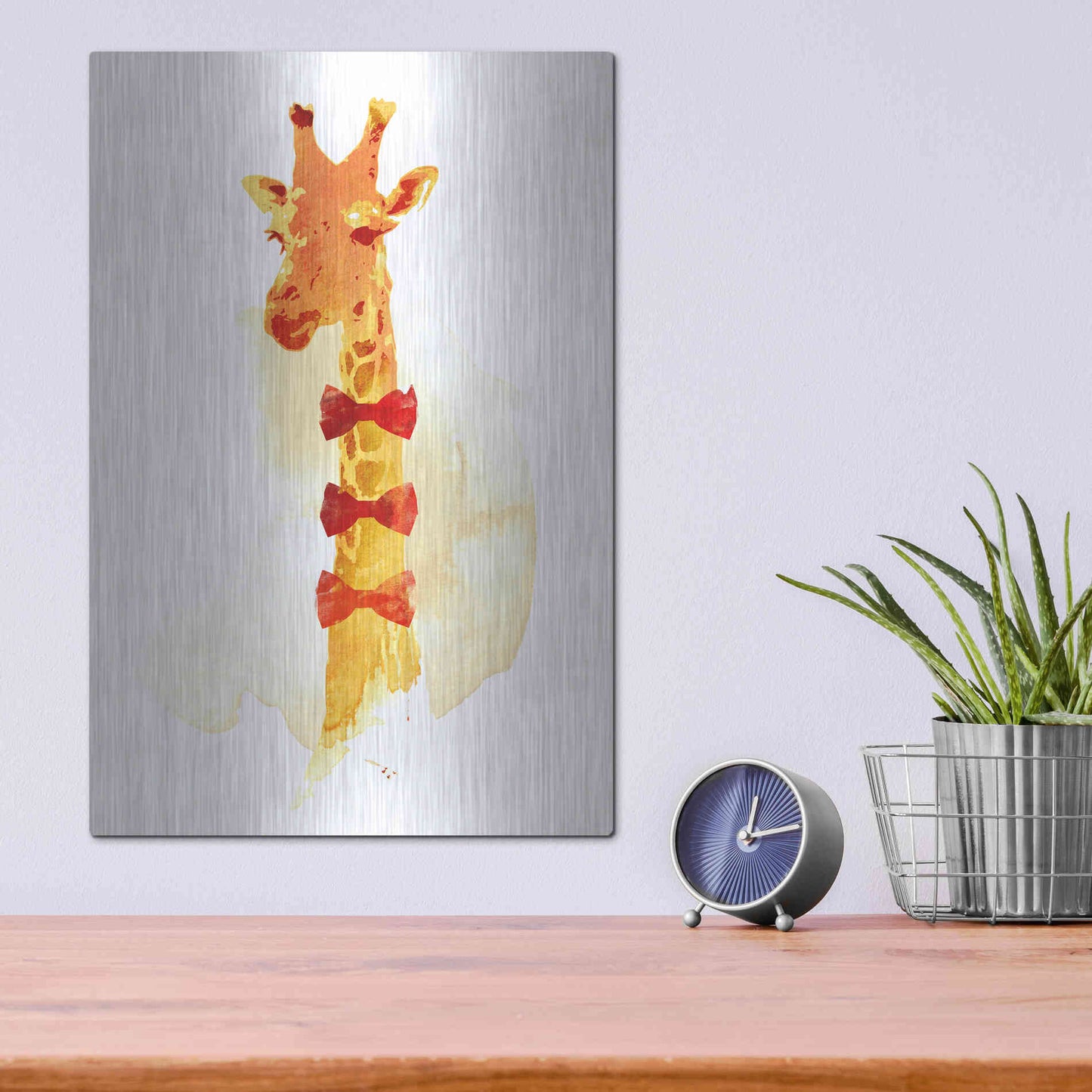 Luxe Metal Art 'Elegant Giraffe' by Robert Farkas, Metal Wall Art,12x16