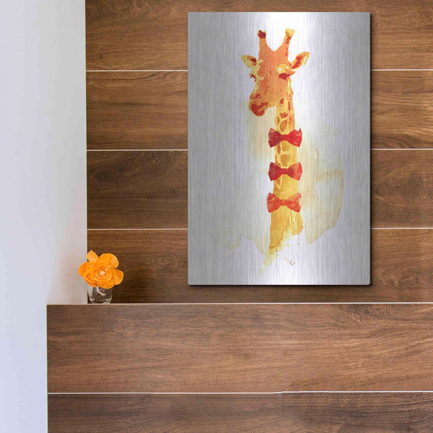 Luxe Metal Art 'Elegant Giraffe' by Robert Farkas, Metal Wall Art,12x16