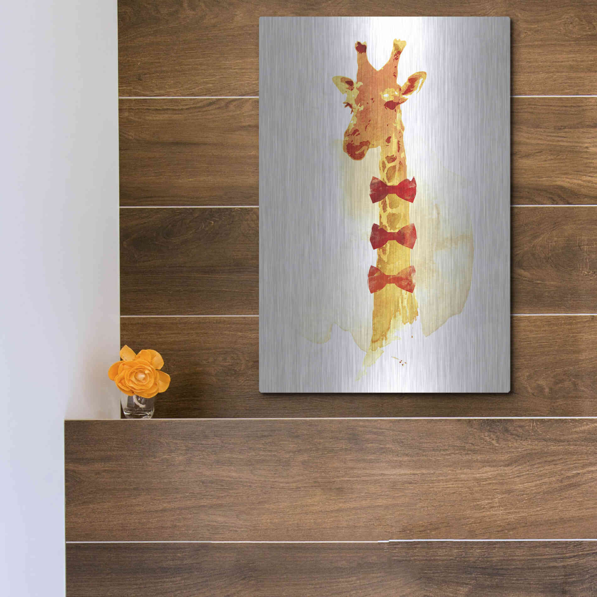 Luxe Metal Art 'Elegant Giraffe' by Robert Farkas, Metal Wall Art,12x16