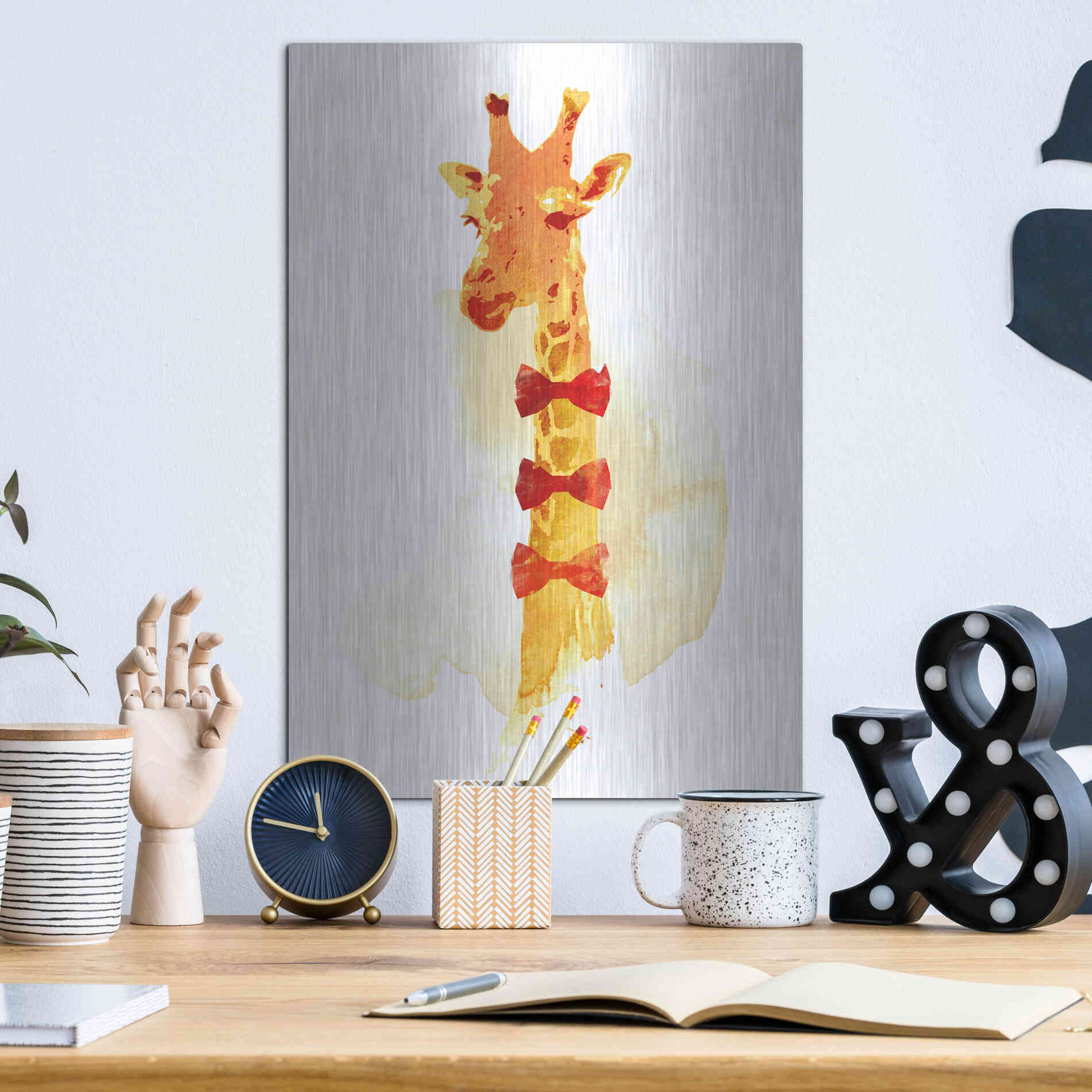 Luxe Metal Art 'Elegant Giraffe' by Robert Farkas, Metal Wall Art,12x16