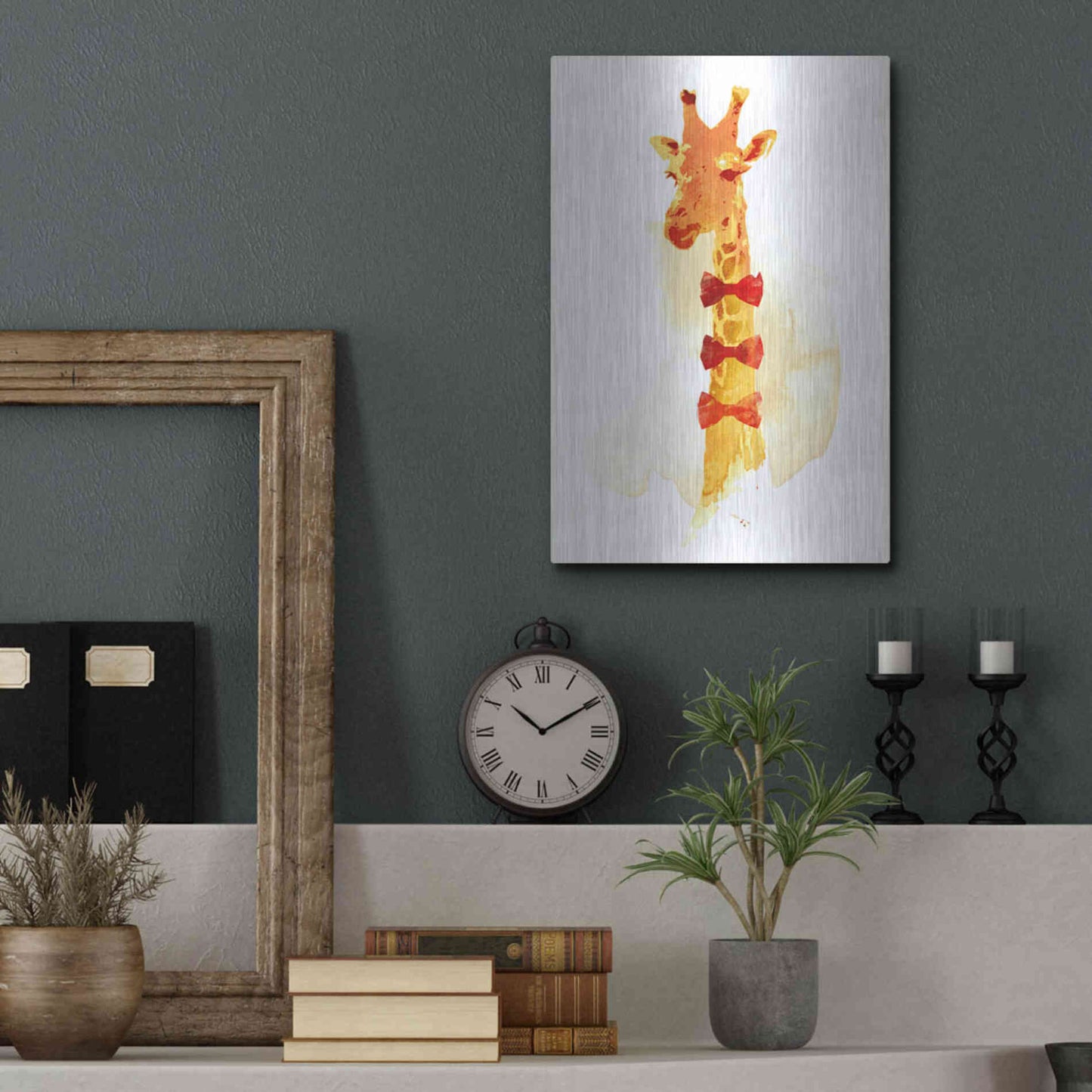 Luxe Metal Art 'Elegant Giraffe' by Robert Farkas, Metal Wall Art,12x16
