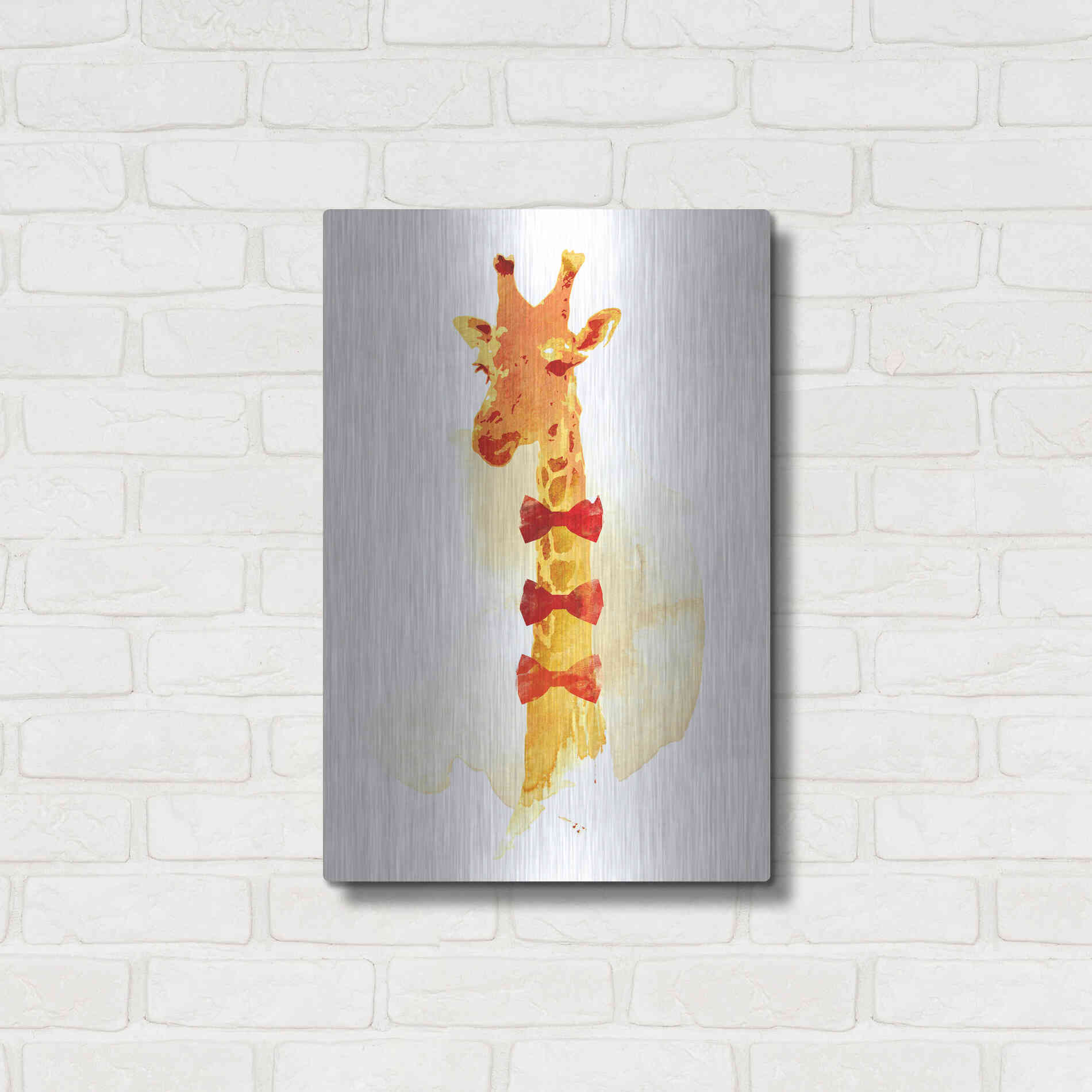 Luxe Metal Art 'Elegant Giraffe' by Robert Farkas, Metal Wall Art,16x24