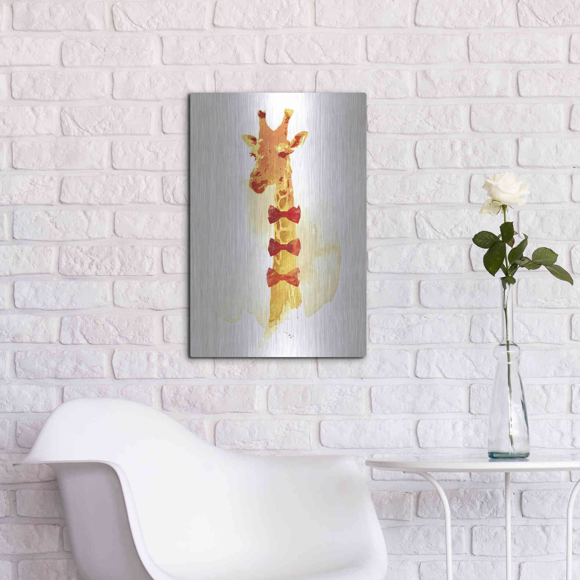 Luxe Metal Art 'Elegant Giraffe' by Robert Farkas, Metal Wall Art,16x24