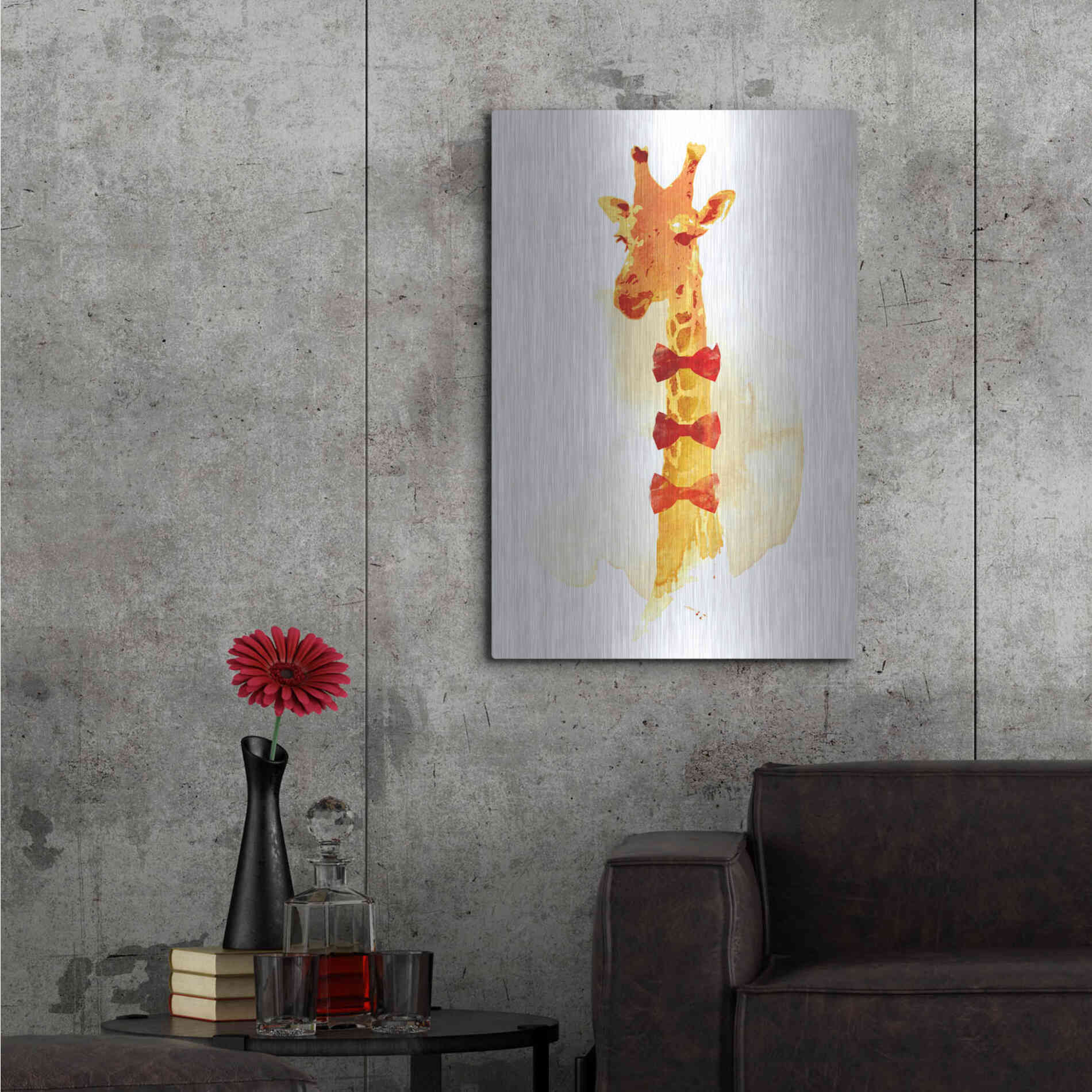 Luxe Metal Art 'Elegant Giraffe' by Robert Farkas, Metal Wall Art,24x36