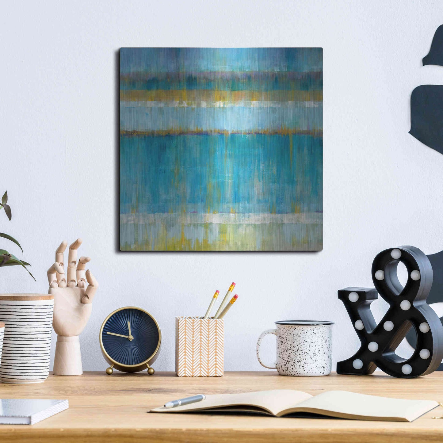 Luxe Metal Art 'Abstract Stripes' by Danhui Nai, Metal Wall Art,12x12